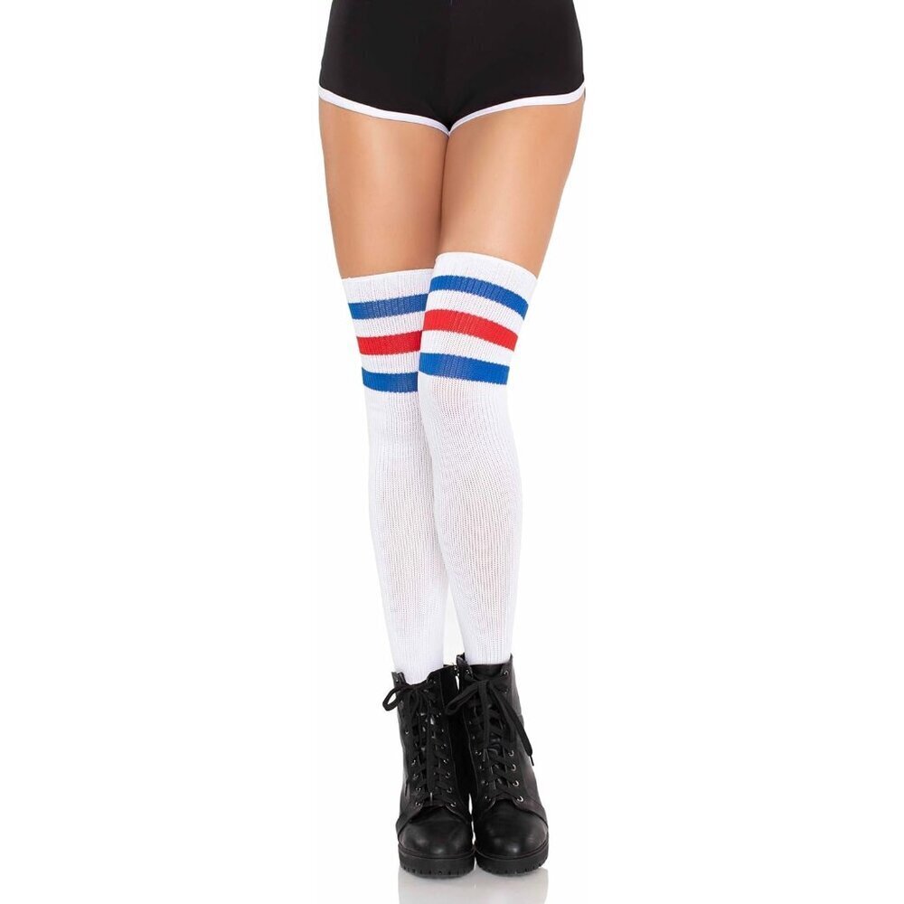 Women's Athletic Thigh High Socks Three Striped Nylon Spandex One Size